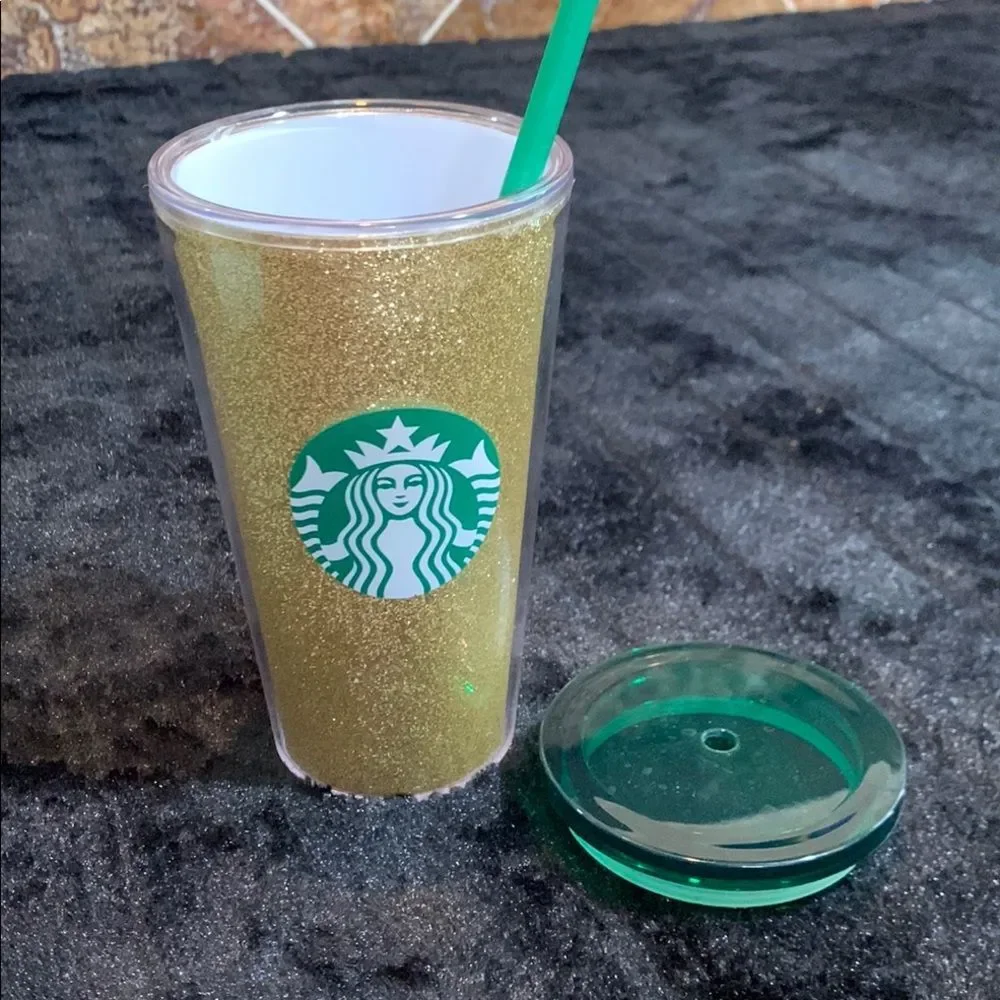 2021 Starbucks Coffee 16 oz Tumbler Cup Exclusive Holiday Black / Gold Glitter